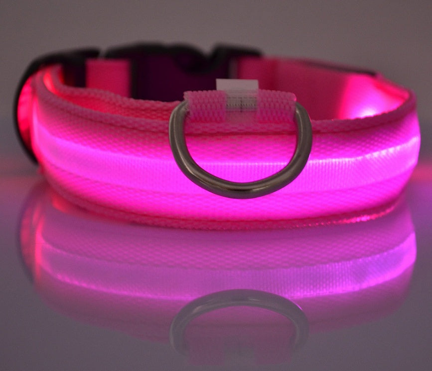 Collar ultra luminoso de nylon para perros y gatos (Pilas o Recargable)