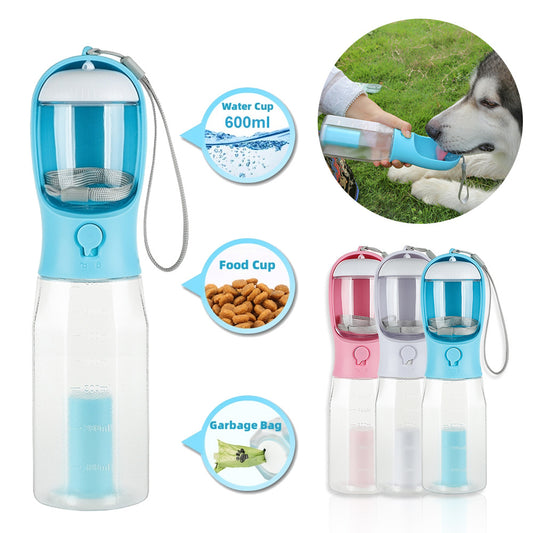 Fantástica botella de agua para mascotas 3 en 1 super eficiente